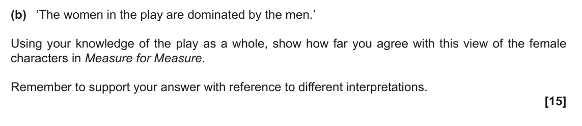 November 2021 Component 1, question 3(b): ‘The women in the play are dominated by the men.’ Using your knowledge of the play as a whole, show how far you agree with this view of the female characters in