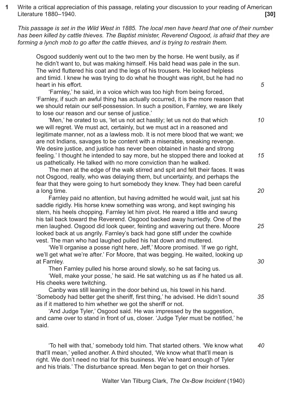 June 2022 Component 2, question 1: Write a critical appreciation of this passage, relating your discussion to your reading of American Literature 1880–1940.