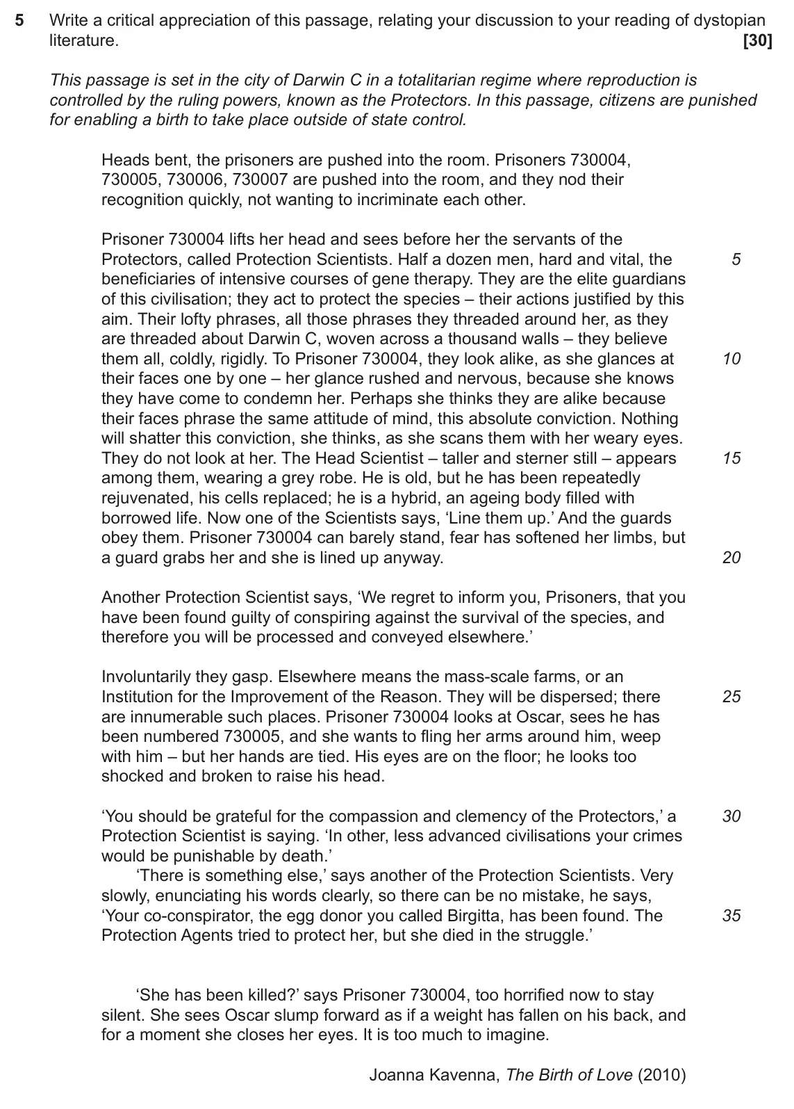 June 2022 Component 2, question 5: Write a critical appreciation of this passage, relating your discussion to your reading of dystopian literature.