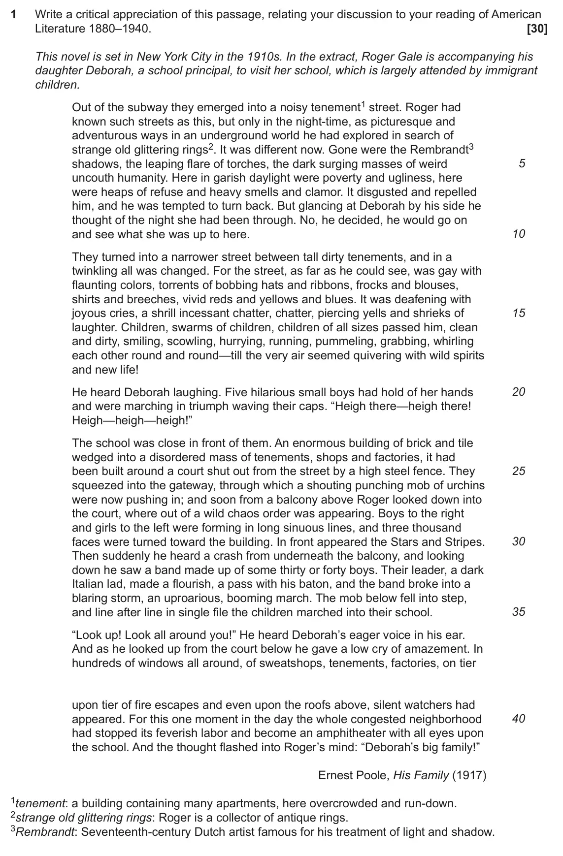 June 2023 Component 2, question 1: Write a critical appreciation of this passage, relating your discussion to your reading of American Literature 1880–1940.