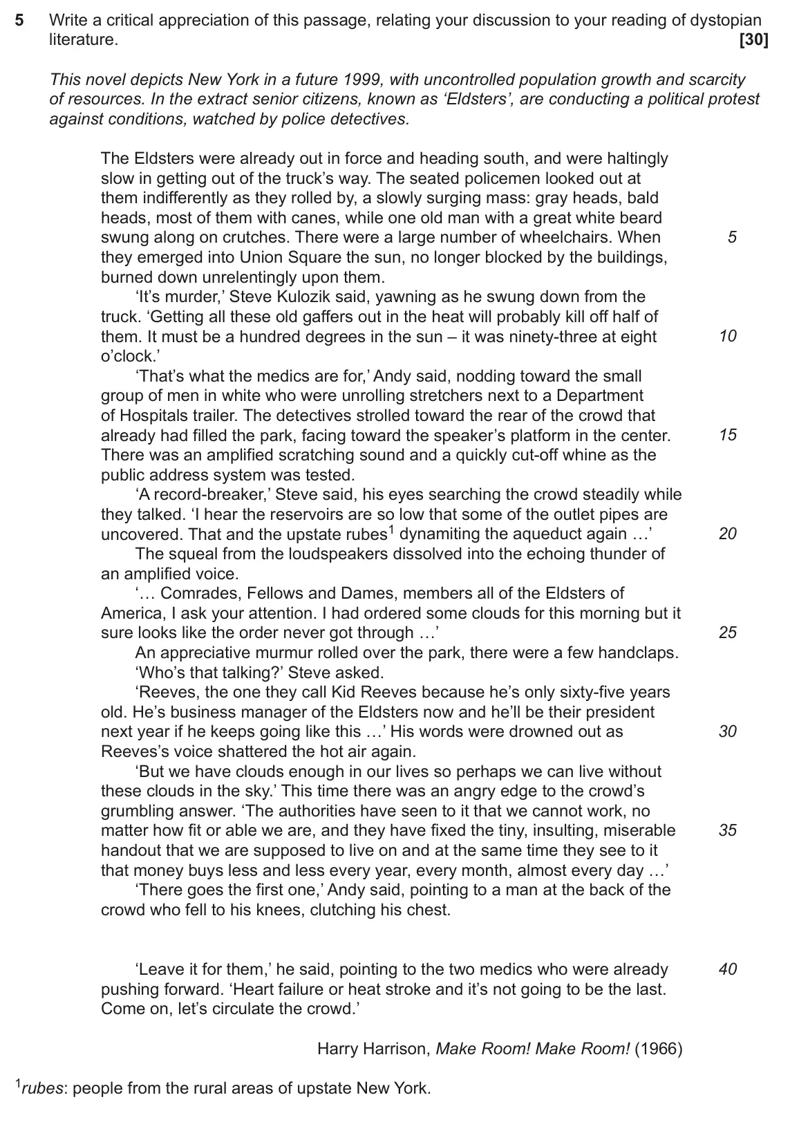 June 2023 Component 2, question 5: Write a critical appreciation of this passage, relating your discussion to your reading of dystopian literature.