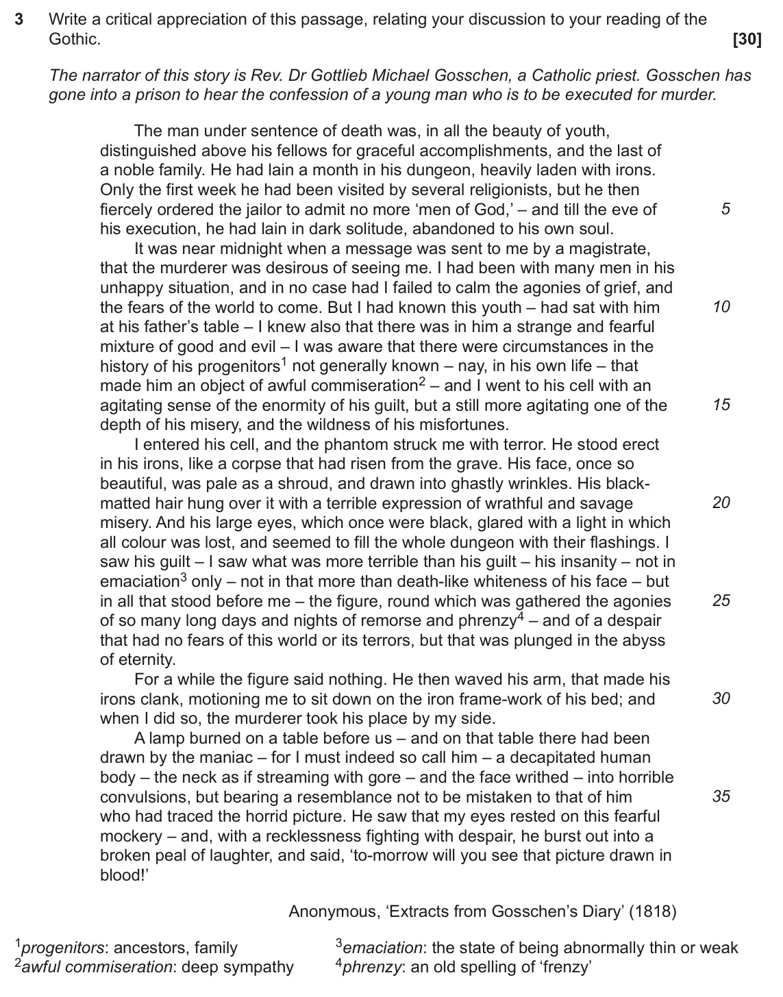 June 2024 Component 2, question 3: Write a critical appreciation of this passage, relating your discussion to your reading of the Gothic.