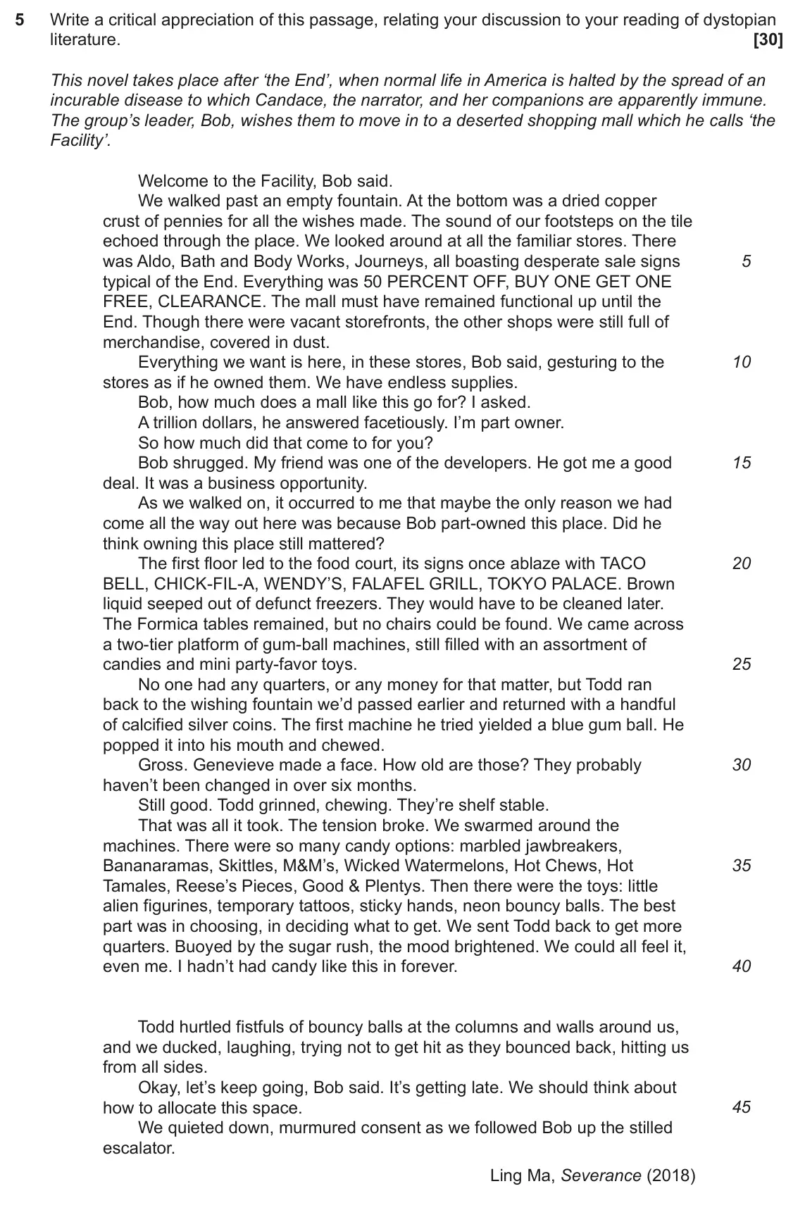 June 2024 Component 2, question 5: Write a critical appreciation of this passage, relating your discussion to your reading of dystopian literature.
