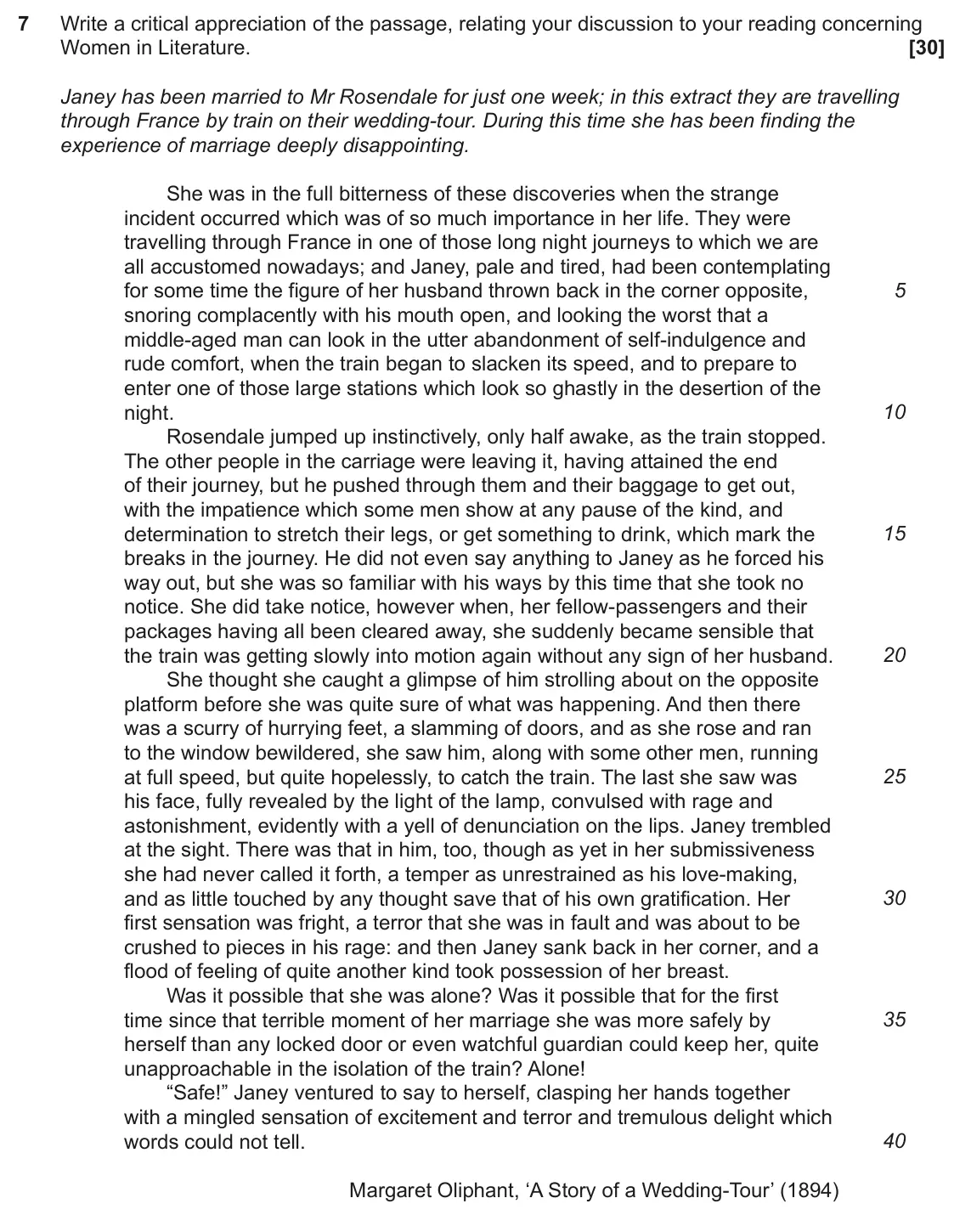 June 2024 Component 2, question 7: Write a critical appreciation of the passage, relating your discussion to your reading concerning Women in Literature.