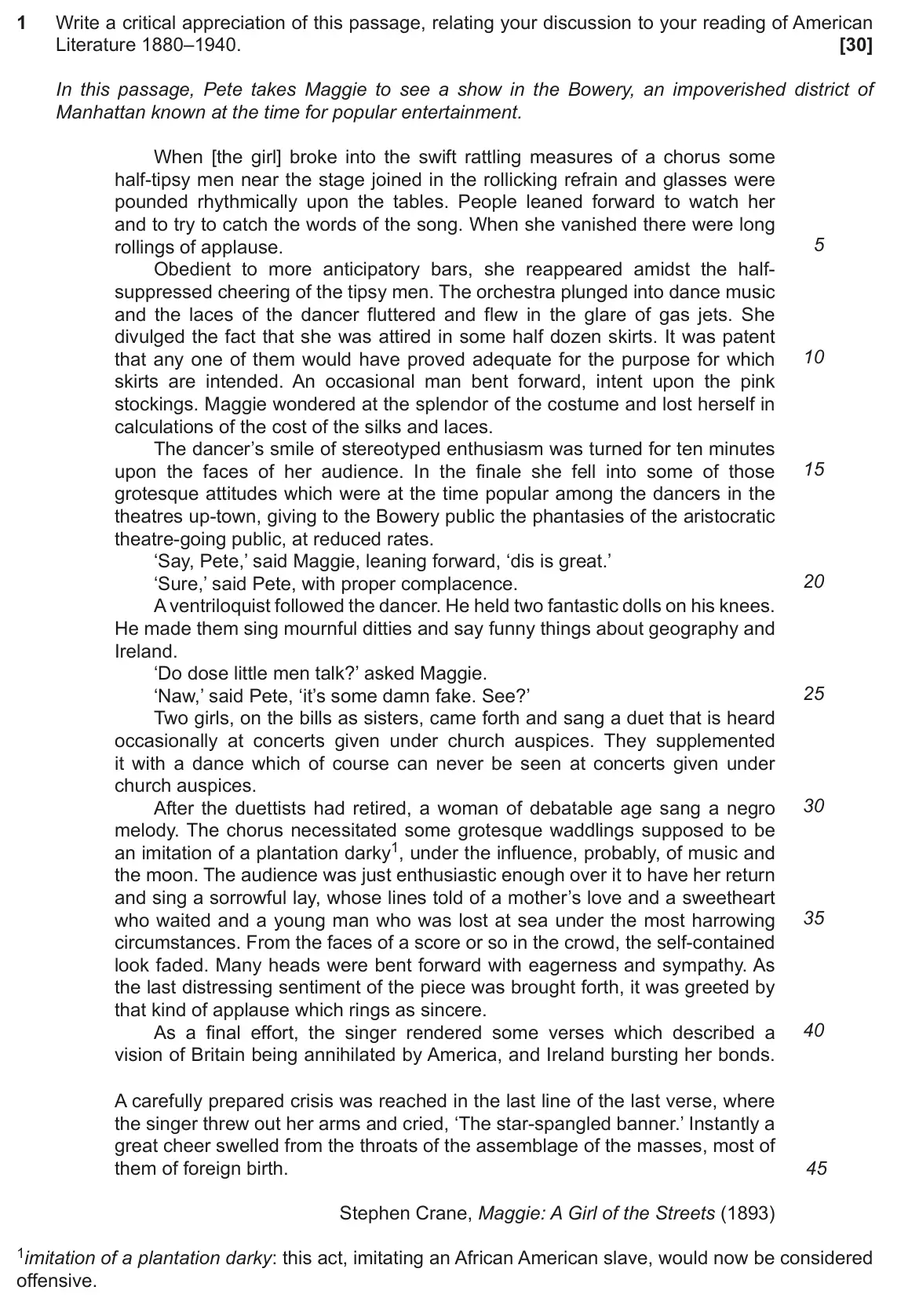 November 2021 Component 2, question 1: Write a critical appreciation of this passage, relating your discussion to your reading of American Literature 1880–1940.