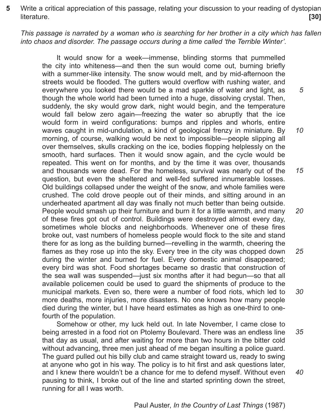 November 2021 Component 2, question 5: Write a critical appreciation of this passage, relating your discussion to your reading of dystopian literature.
