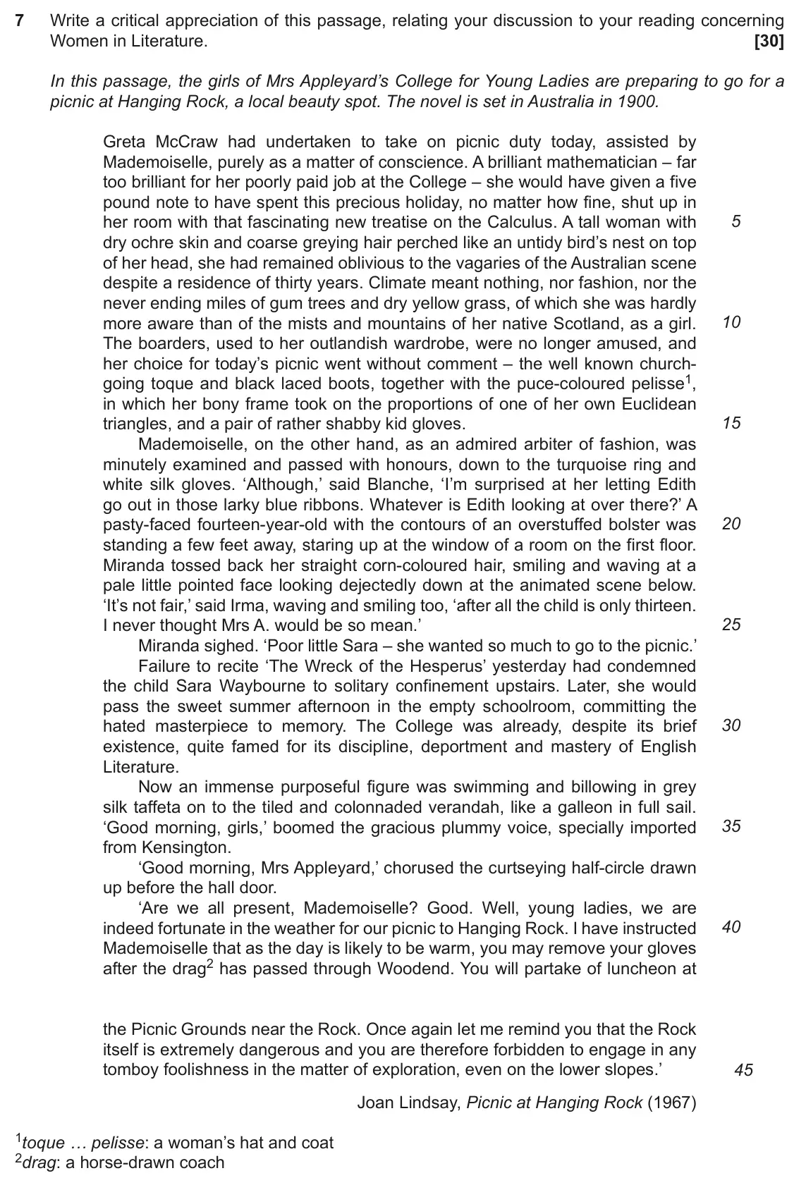 November 2021 Component 2, question 7: Write a critical appreciation of this passage, relating your discussion to your reading concerning Women in Literature.