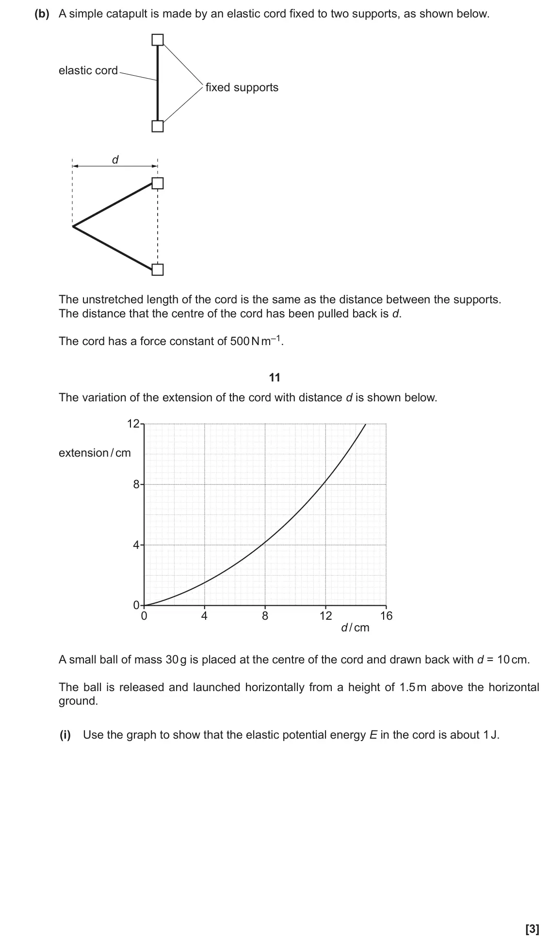 June 2022 Paper 1, question 16(b)(i): Use the graph to show that the elastic potential energy E in the cord is about 1 J. [3]