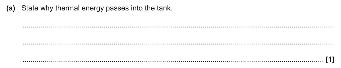 June 2025 Paper 1, question 19(a): State why thermal energy passes into the tank. [1]