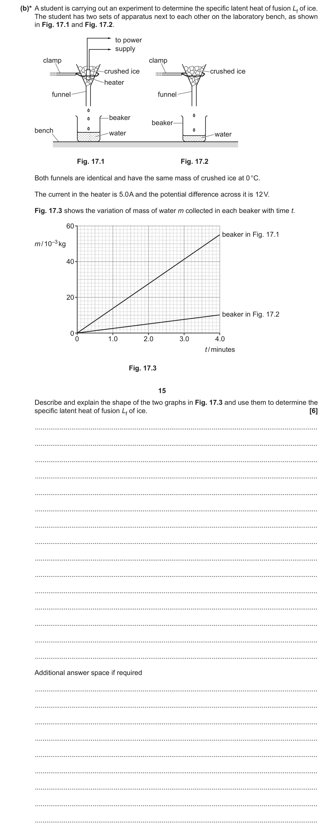 November 2020 Paper 1, question 17(b): (b)* A student is carrying out an experiment to determine the specific latent heat of fusion Lf of ice. The student has two sets of apparatus next to each other