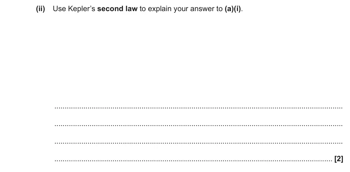 November 2020 Paper 1, question 23(a)(ii): Use Kepler’s second law to explain your answer to (a)(i). [2]
