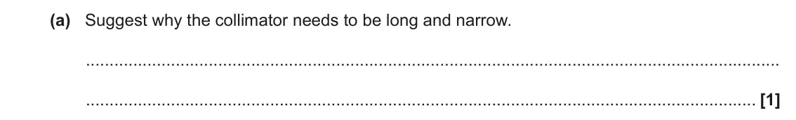 June 2022 Paper 2, question 23(a): Suggest why the collimator needs to be long and narrow. [1]