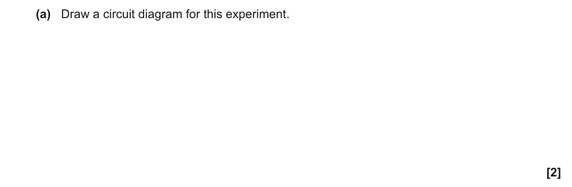 June 2023 Paper 2, question 20(a): Draw a circuit diagram for this experiment. [2]