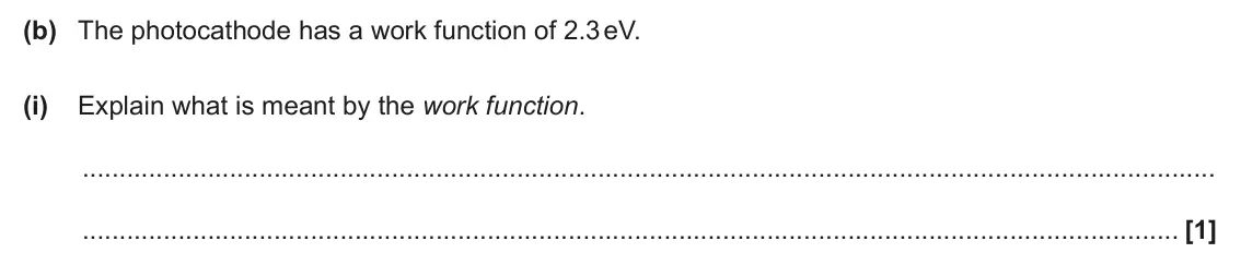 June 2024 Paper 2, question 19(b)(i): Explain what is meant by the work function. [1]