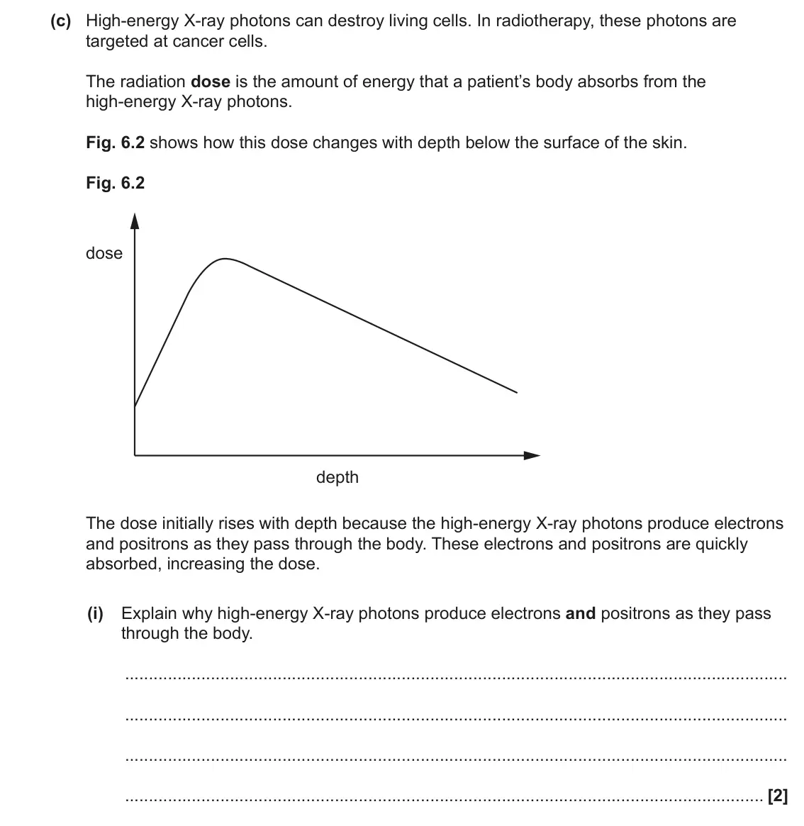 June 2023 Paper 3, question 6(c)(i): Explain why high-energy X-ray photons produce electrons and positrons as they pass through the body. [2]