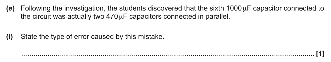 June 2024 Paper 3, question 2(e)(i): State the type of error caused by this mistake. [1]