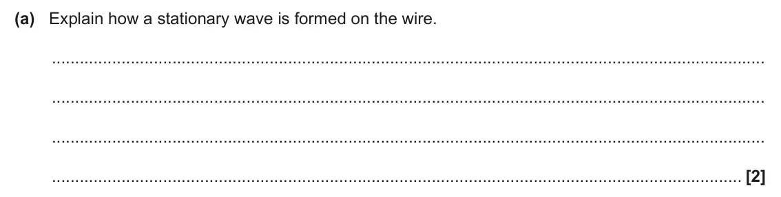 June 2025 Paper 3, question 2(a): Explain how a stationary wave is formed on the wire. [2]