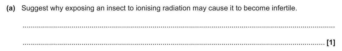 June 2025 Paper 3, question 5(a): Suggest why exposing an insect to ionising radiation may cause it to become infertile. [1]