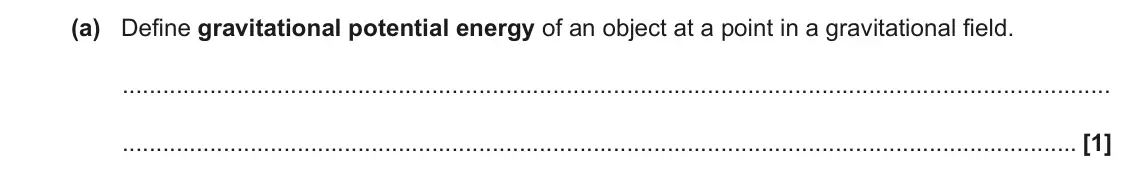 November 2021 Paper 3, question 3(a): Define gravitational potential energy of an object at a point in a gravitational field. [1]