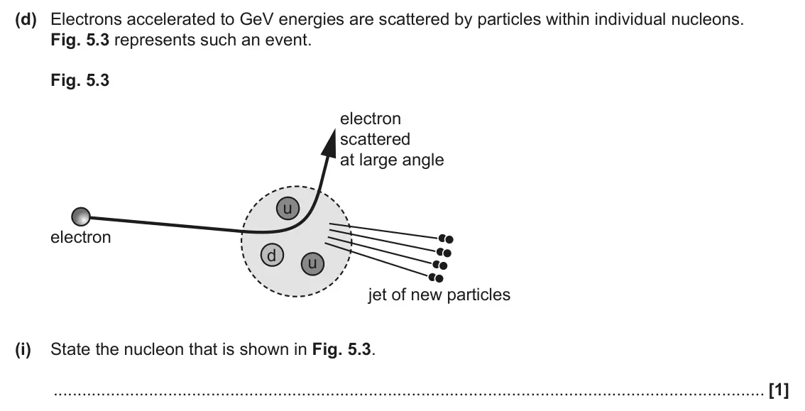 June 2024 Paper 2, question 5(d)(i): State the nucleon that is shown in Fig. 5.3. [1]