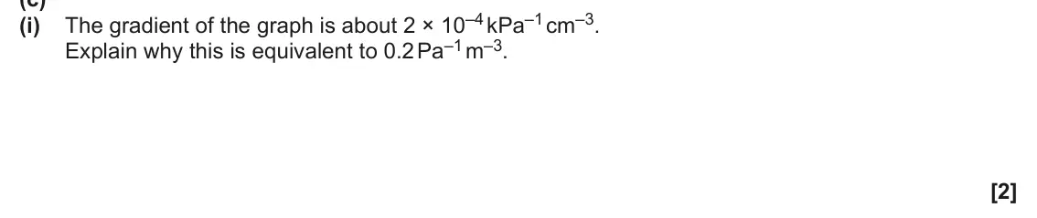 June 2025 Paper 2, question 6(c)(i): Explain why this is equivalent to 0.2 Pa–1 m–3. [2]