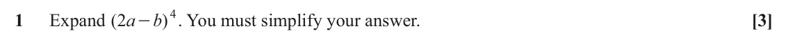 June 2025 AS Paper 1, question 1: 1 Expand ( 2 a b ) . You must simplify your answer. [3] -