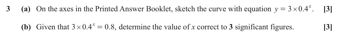 June 2022 Paper 2, question 3: 4x 3 (a) On the axes in the Printed Answer Booklet, sketch the curve with equation y 3 . . [3] = # x (b) Given that 3 0 4 . 0 8 . , determine the value of x cor