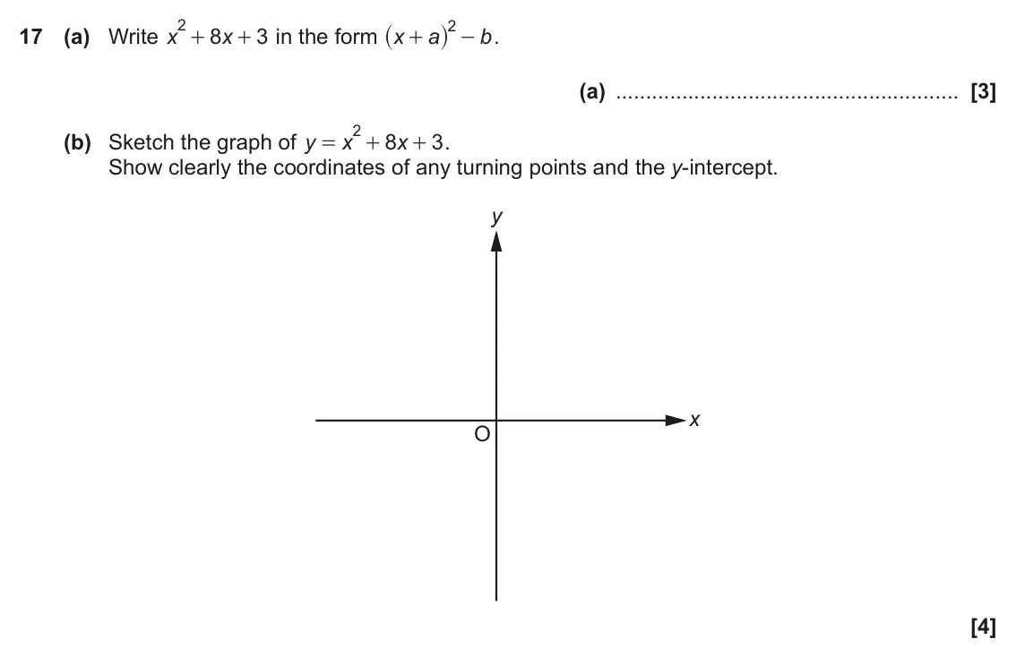 June 2019 Paper 5, question 17: (a) Write x 8 3 in the form x . x a b + + - (a) 2 (b) Sketch the graph of y 8 3 . x x = + + Show clearly the coordinates of any turning points and the y-interce