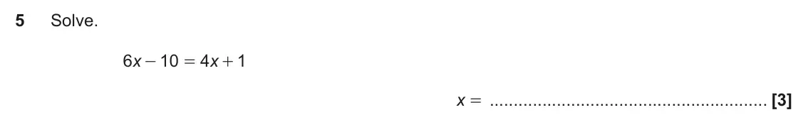November 2019 Paper 5, question 5: Solve. 6 x 10 4 x 1 - = + x =
