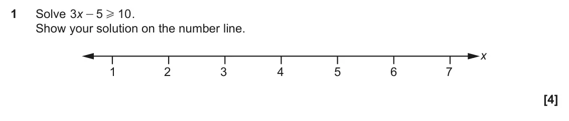 November 2019 Paper 6, question 1: Solve x 3 5 10 . - H Show your solution on the number line. x 1 2 3 4 5 6 7