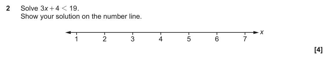 November 2020 Paper 6, question 2: Solve x 3 4 1 19 . + Show your solution on the number line. x 1 2 3 4 5 6 7