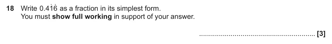 November 2020 Paper 6, question 18: Write . 0 416 You must show full working in support of your answer.