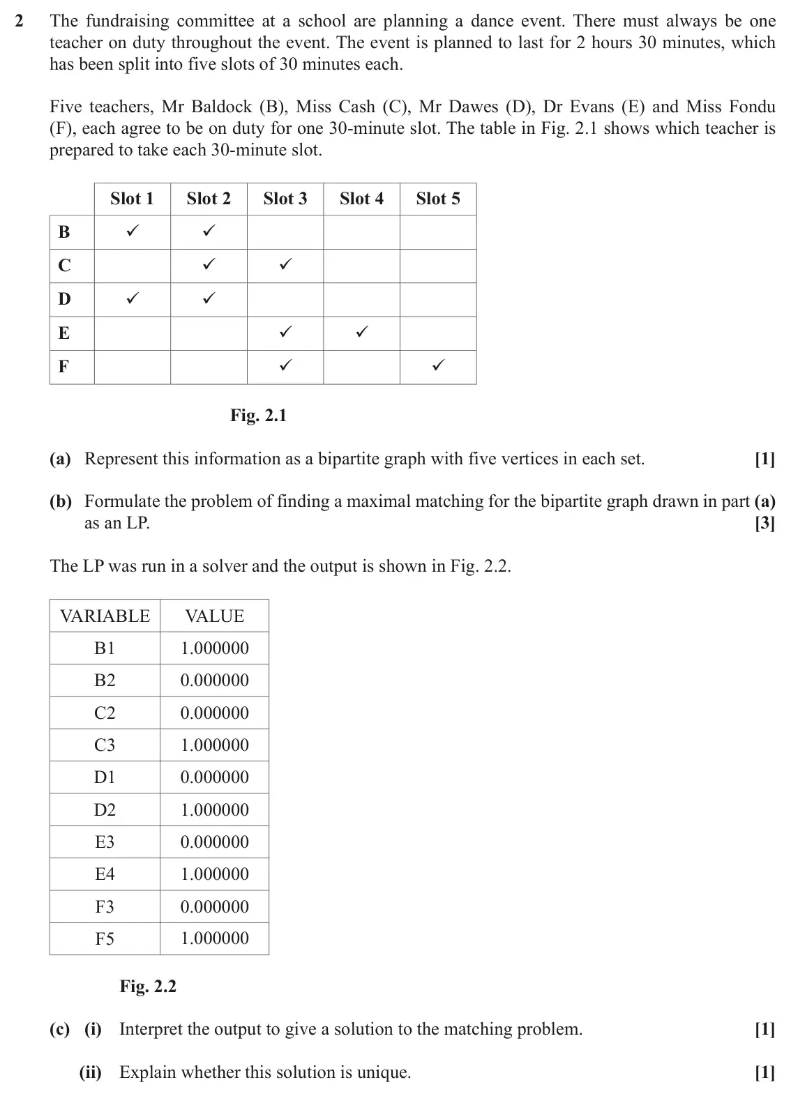 November 2020 AS Modelling with Algorithms, question 2: The fundraising committee at a school are planning a dance event. There must always be one teacher on duty throughout the event. The event is planned to last fo