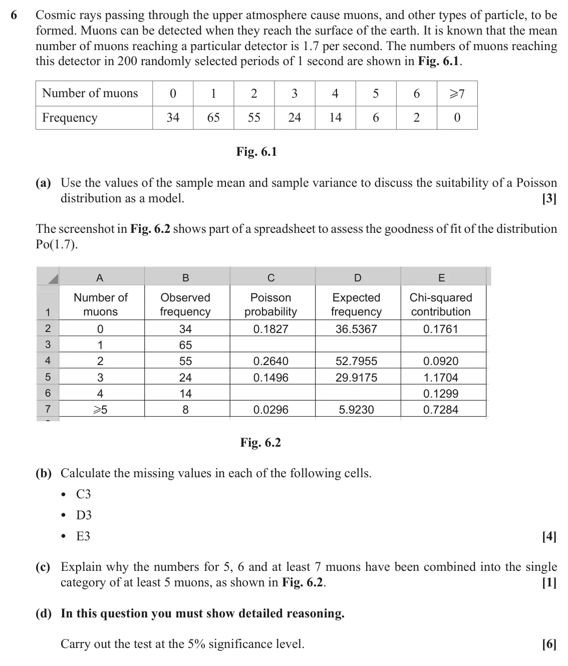 November 2021 Statistics Major, question 6: Cosmic rays passing through the upper atmosphere cause muons, and other types of particle, to be formed. Muons can be detected when they reach the surface of th