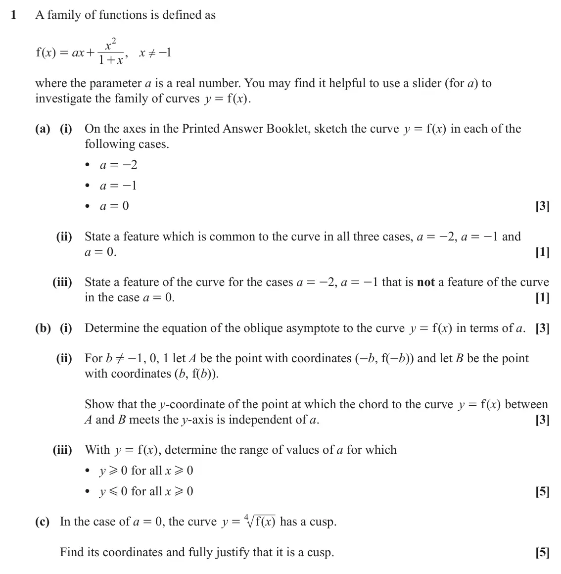 June 2023 Further Pure with Technology, question 1: A family of functions is defined as 2 x f x ( ) ax + , x 1 = + ! - 1 x where the parameter a is a real number. You may find it helpful to use a slider (for a) t