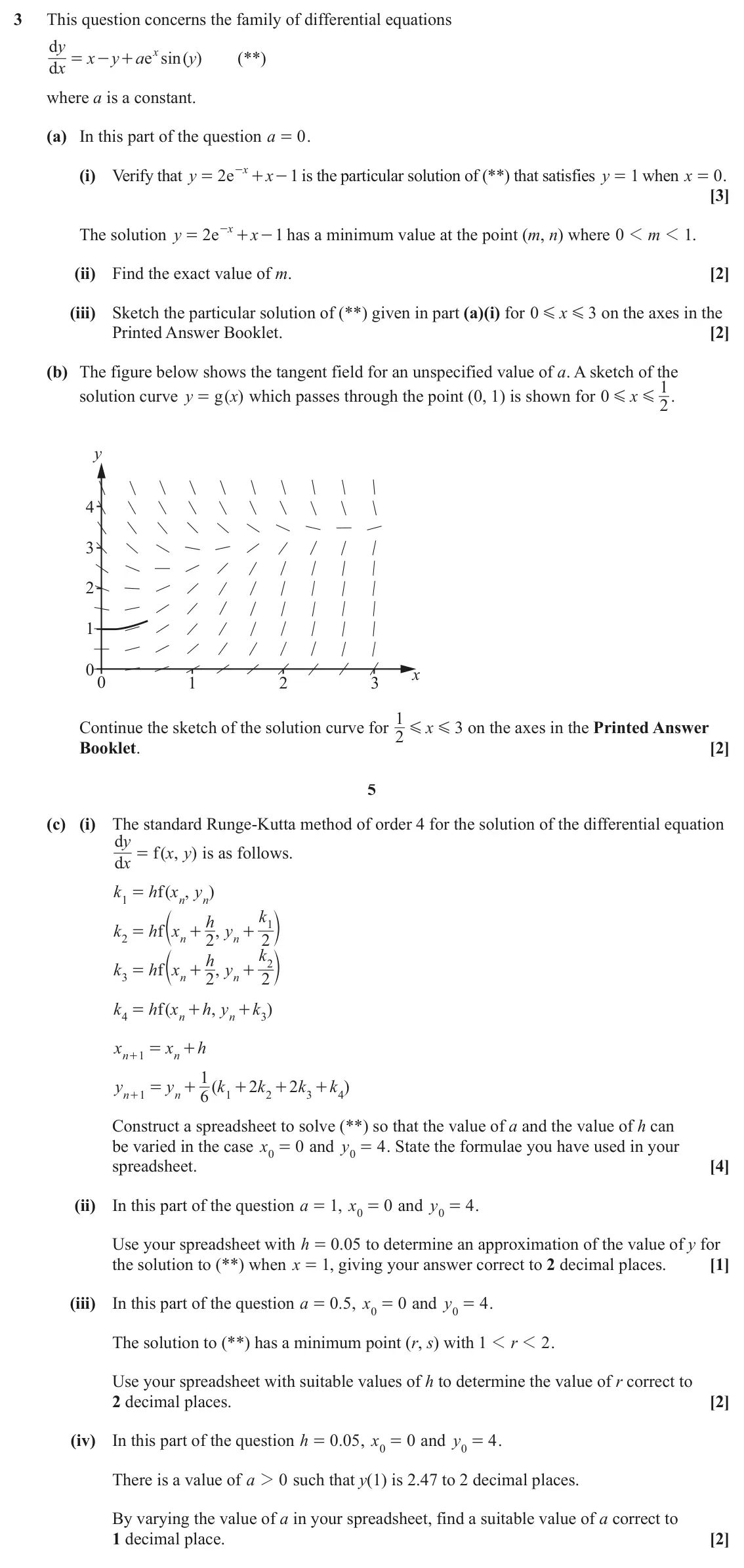 June 2025 Further Pure with Technology, question 3: This question concerns the family of differential equations d y ex x y a sin ( ) y (**) = - + d x where a is a constant. (a) In this part of the question a 0 .