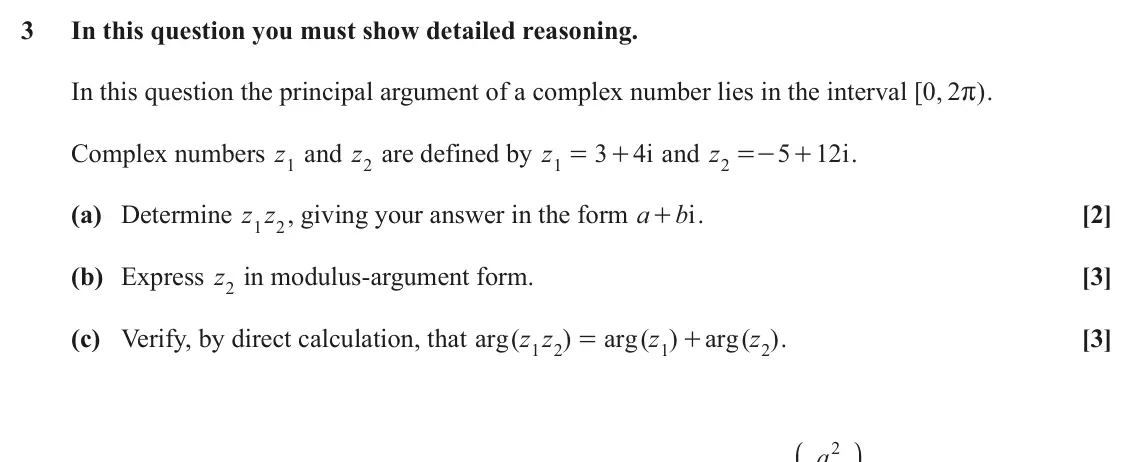 June 2023 AS Pure Core, question 3: In this question you must show detailed reasoning. In this question the principal argument of a complex number lies in the interval [ , 0 2r . ) Complex numbers