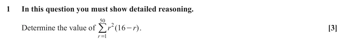 June 2023 Pure Core 1, question 1: In this question you must show detailed reasoning. 50 =/ 2 Determine the value of r ( 16 r ) . [3] - r 1