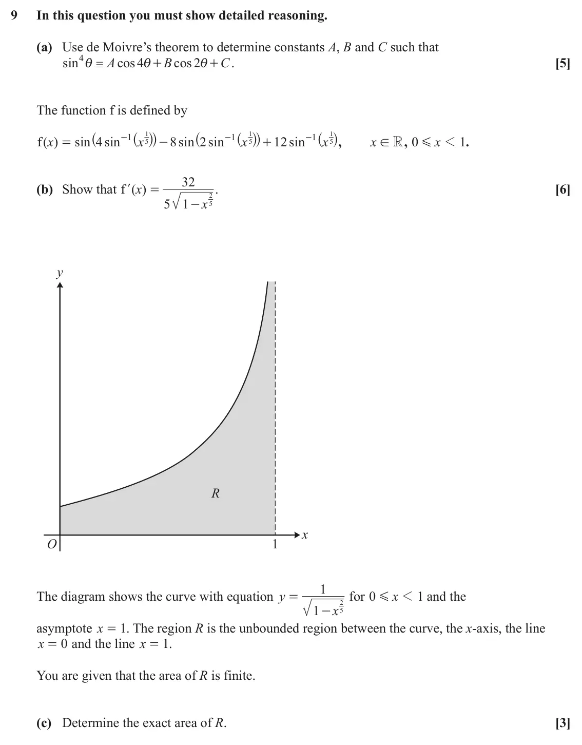 June 2023 Pure Core 1, question 9: In this question you must show detailed reasoning. (a) Use de Moivre’s theorem to determine constants A, B and C such that 4 sin A cos 4 B cos 2 C . [5] + i + i
