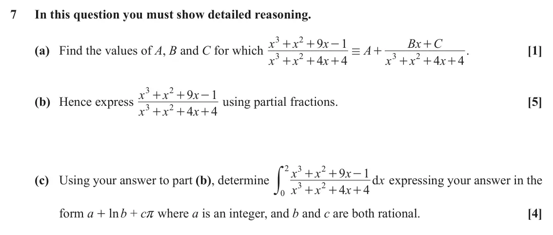 November 2021 Pure Core 2, question 7: In this question you must show detailed reasoning. 3 2 x x x Bx C 9 1 + + - + (a) Find the values of A, B and C for which x A . [1] / + 3 2 3 2 x 4 x 4 x x 4 x 
